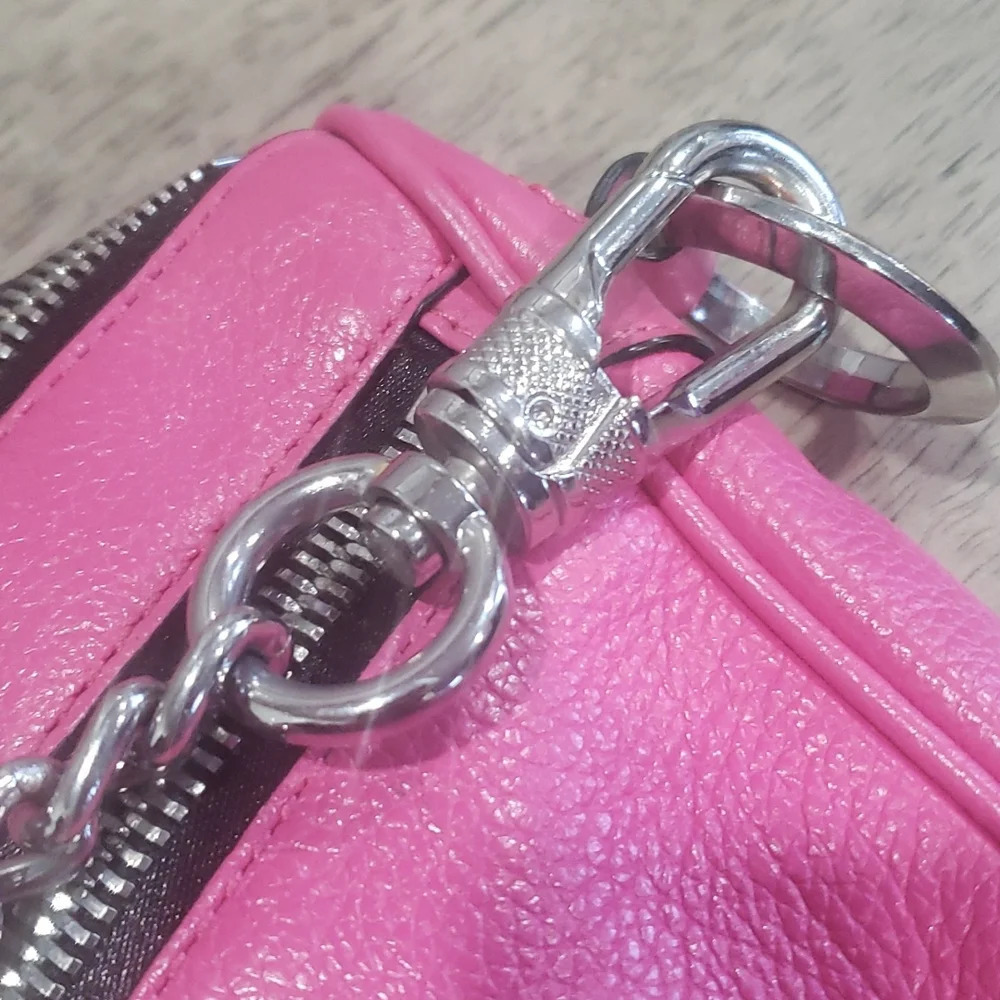 Oryany Pebbled Leather Crossbody Bag SilverJewelled Hardware Bright Pink 11x9" - Picture 3 of 9